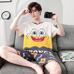 2024 Summer Men's Pajamas Sets Knitted Cotton Cartoon Shorts Loose Pijamas For Sleeping Fashion Mens Sleepwear Students Homewear