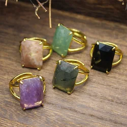 Rectangular Gemstones Ring Jewelry Spritual Healing Labradorite Amethyst Aventurine Ntural Crystal Vintage Rings for Women Gifts