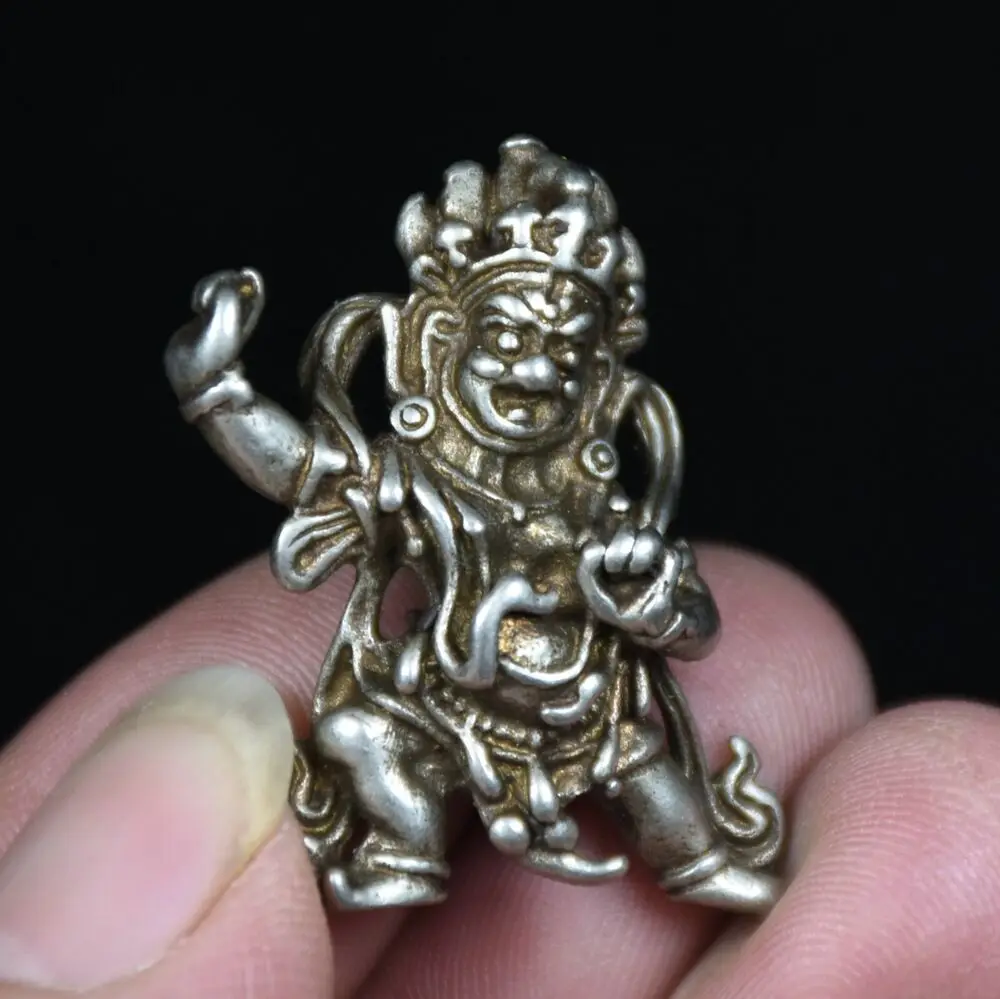 3.5CM Rare Old China Miao Silver Mahakala Wrathful Deity Buddha Necklace Pendant