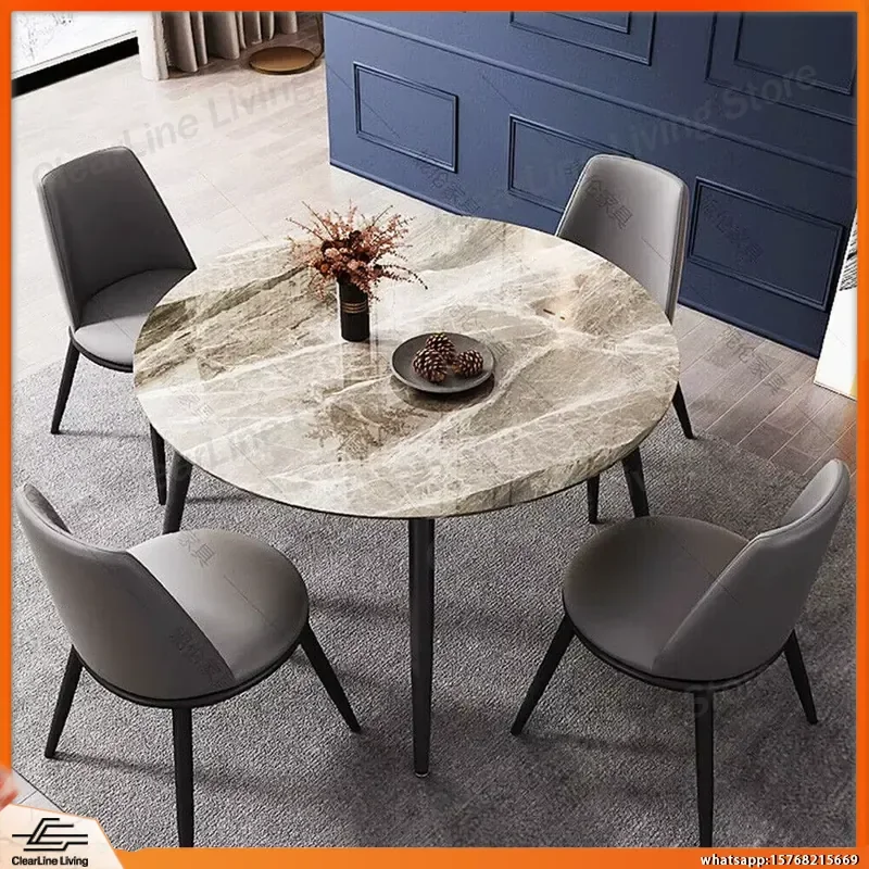 Modern Round Dining Table Marble Top 80cm Diameter Kitchen Table Living Room Restaurant Island Table for 4 People Home