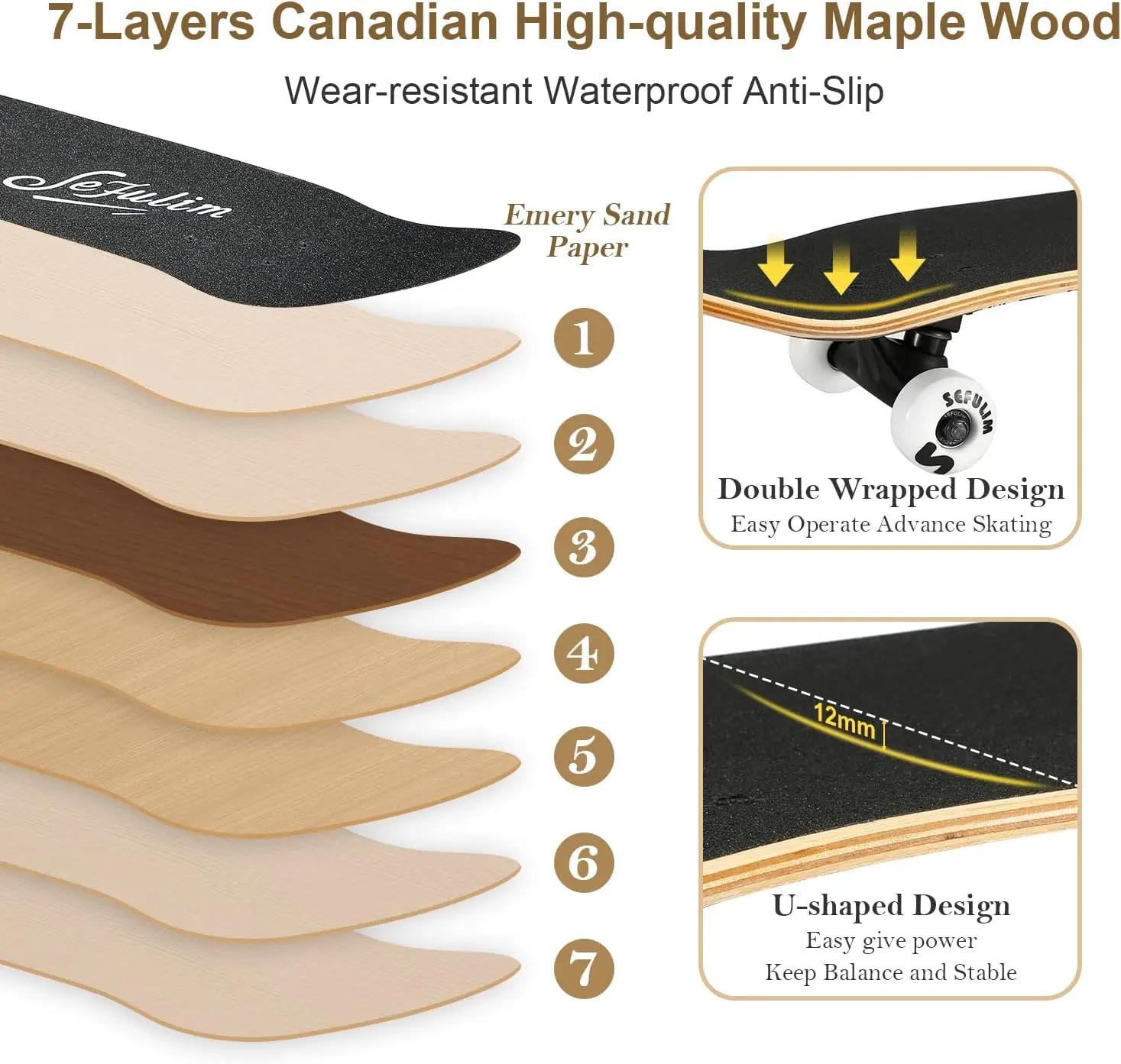 لوح تزلج كامل مقاس 31 × 8 بوصة مع سطح مزدوج، خشب القيقب مكون من 7 طبقات للأولاد والبنات والمراهقين والبالغين والمبتدئين #6