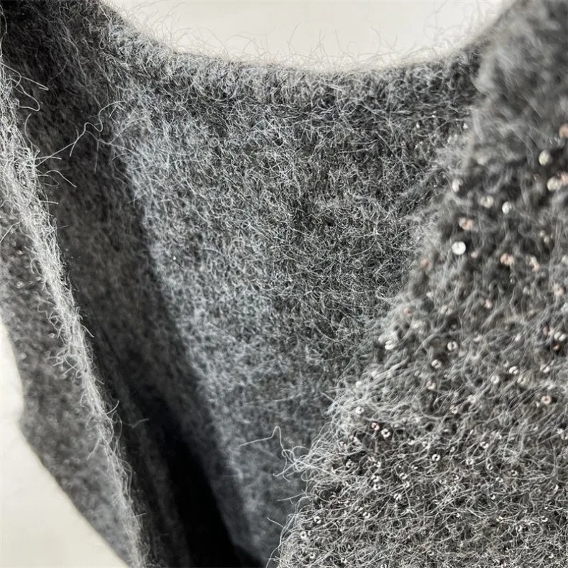 الكورية نمط لامعة سترة مطرزة الخامس الرقبة أكمام سترة فضفاضة سترة المرأة الأعلى #3