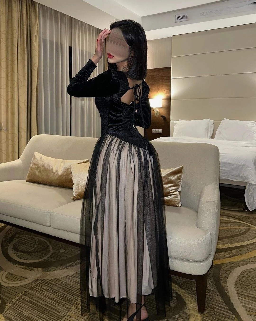 

Santorini Soft Velour Long Sleeves Vestidos Prom Dresses for Saudi Arabia Women Square Neck A Line Tulle Birthday Party Evening