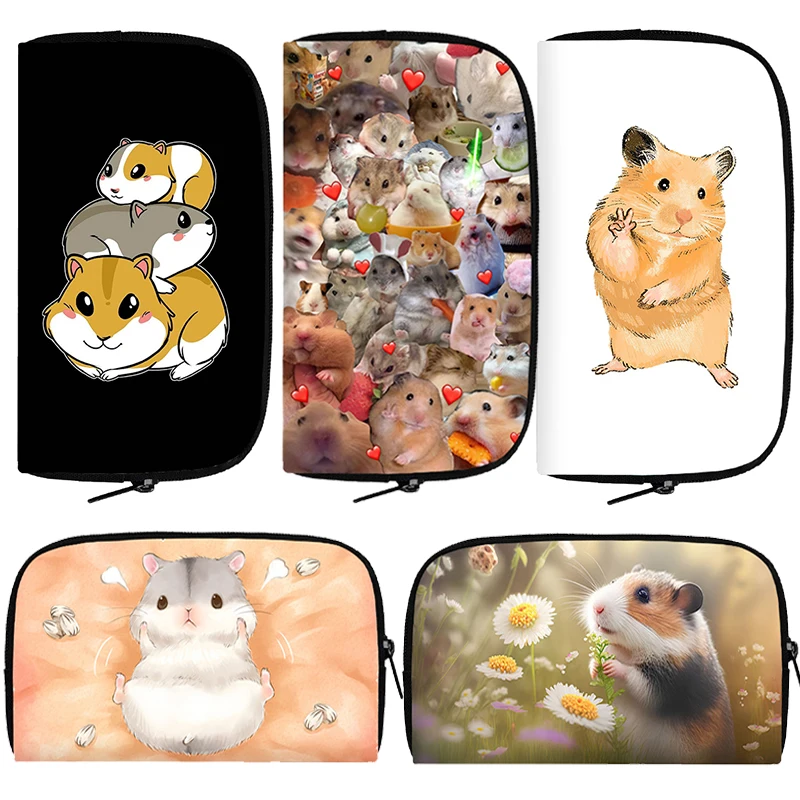 Kawaii Cartoon Hamster Print Wallet Women Money Bags Girls Purses Credit Card Phone Holder Coin Bags Casual Long Wallets