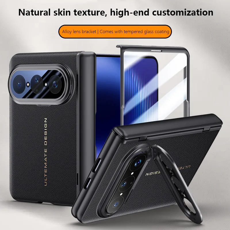 

Skin-feeling Leather Case For Huawei Pura X Max Purax Max 5G Magnetic Spring Hinge Metal Lens Holder Protective Cover