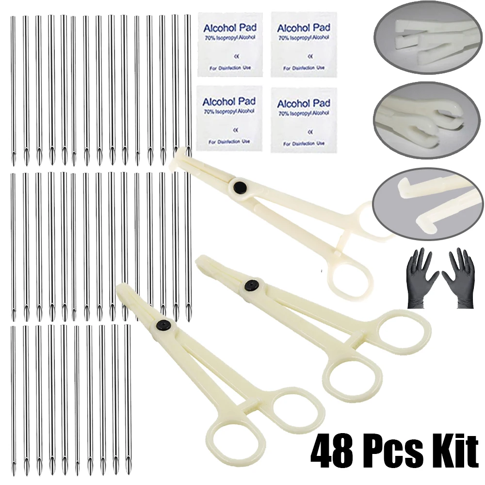 48/30/7PCS Piercing Kit de ferramentas profissional orelha nariz agulhas de perfuração pinça luva marcador caneta Tragus lábio umbigo perfuração conjunto de ferramentas