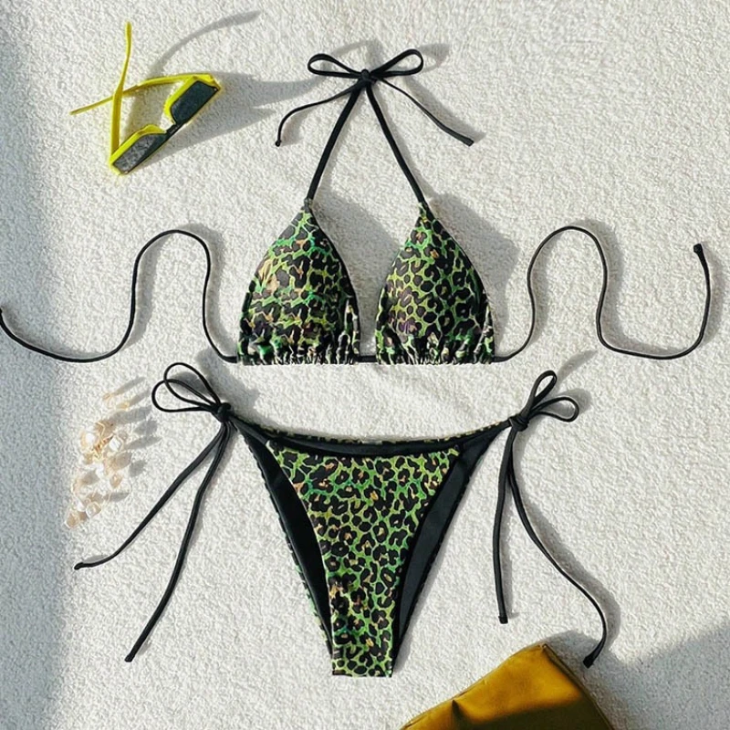 

Sexy Bikini Set Women Leopard Print Neon Double Side Push Up Swimsuit Brazilian Beach Bathing Suit Thong Swimwear Купальник