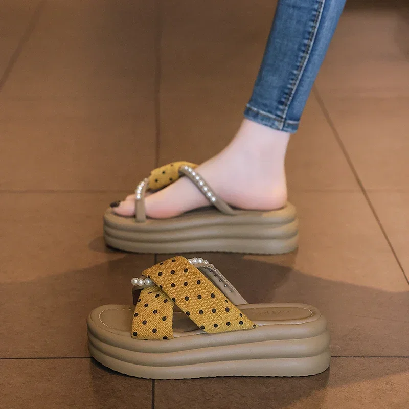 Ladies Trendy Platform One-Strap Slides Casual All-match Summer Beach Slippers
