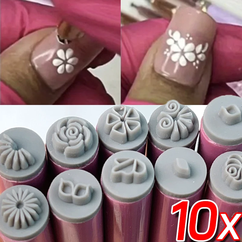 Professional Nail Art Stamp Pen Set Multifunctional Daisy/Star/Butterfly/Heart Pattern Nails Template DIY Nails Painting Tools