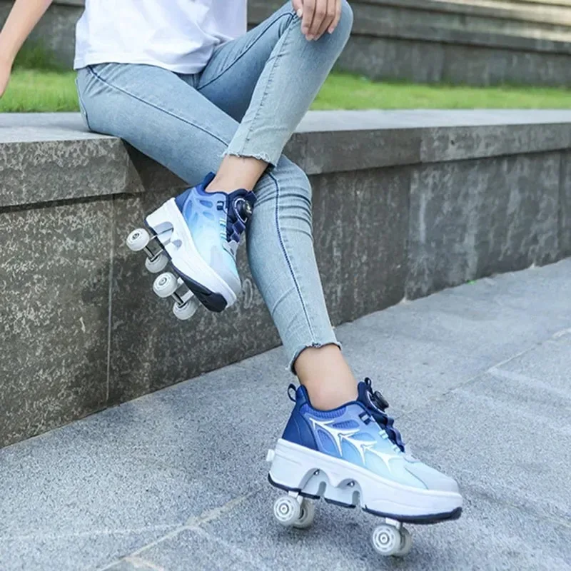 أحذية تزلج دوارة قابلة للتشوه ذات 4 عجلات احترافية ذات صف مزدوج للشباب والرجال والنساء أحذية رياضية باركور هدية خارجية #5