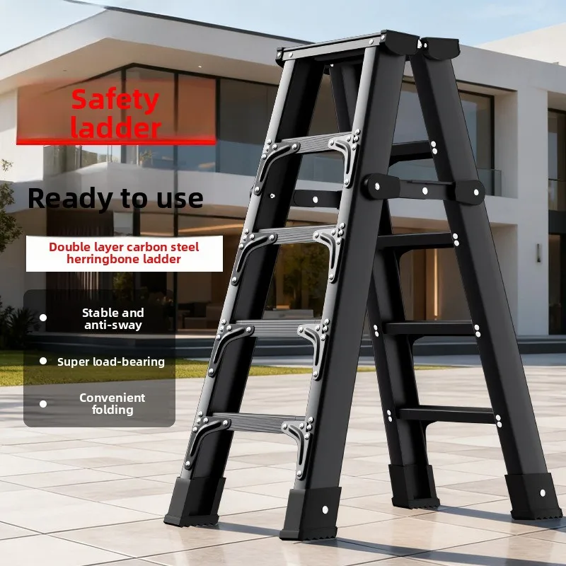 Heavy Duty Carbon Steel a Frame Ladder Stable Step Folding Indoor Home Use Household Ladder for Wholesale