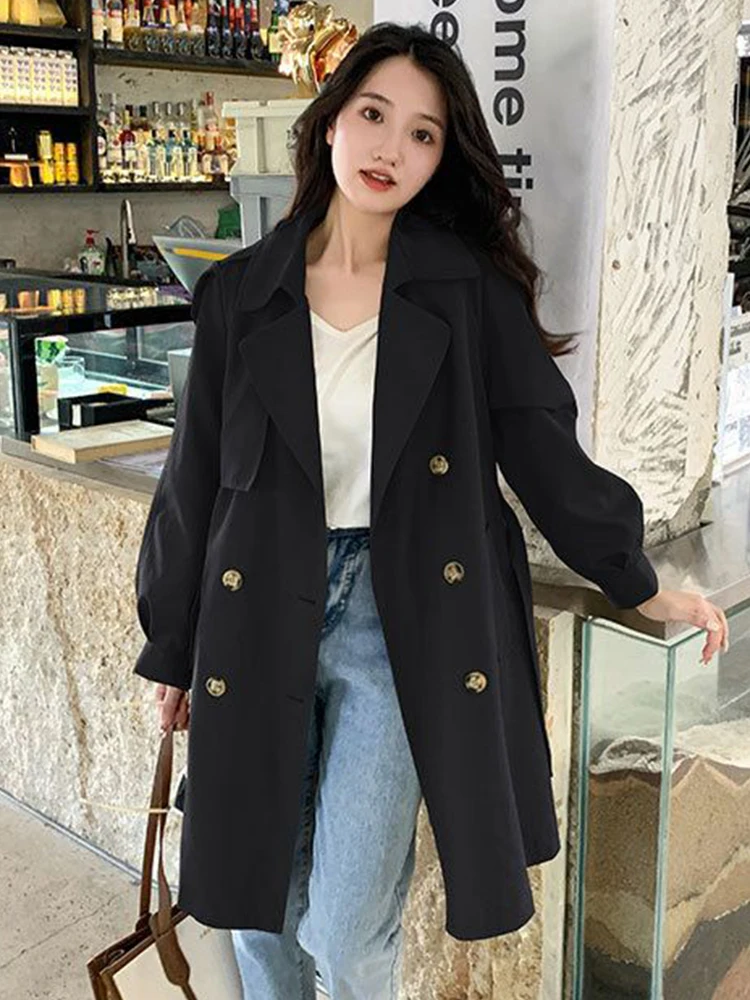 Double Breasted Mid-length Big Size 4xl Trench Coats With Belt Korea Jackets New Fashion Windbreaker Women Casual Gabardina