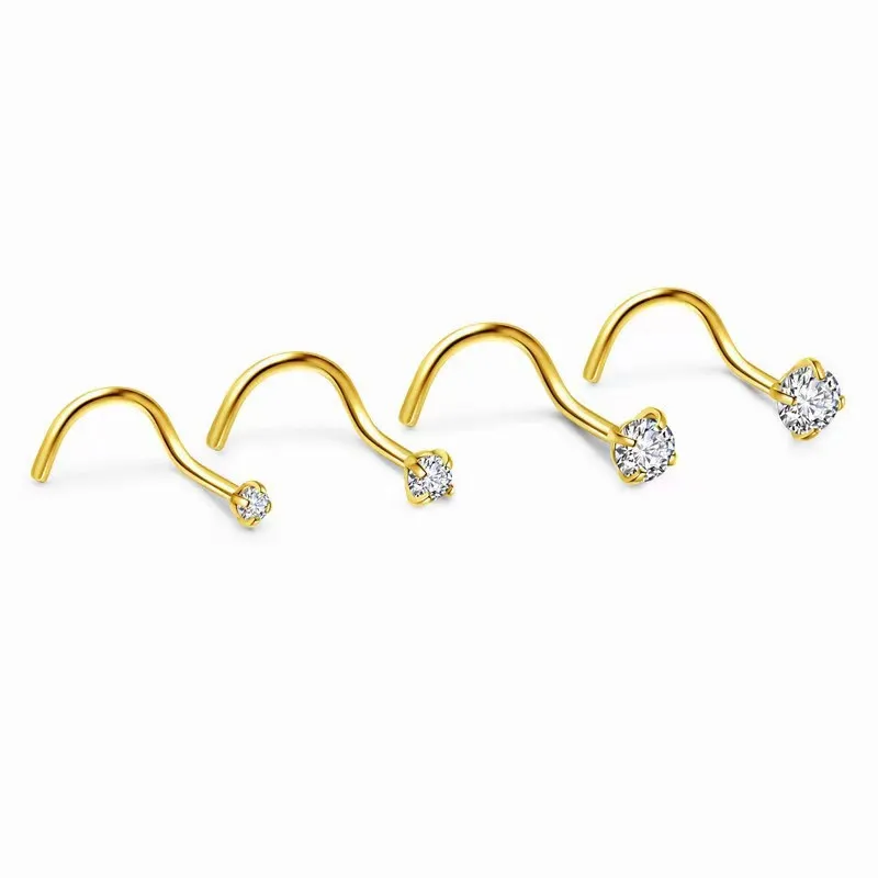 1/3/5Pcs Minimalist Curved Bar Nose Studs Stainless Steel CZ Inlaid Nose Piercing Jewelry For Women Daily Wear view 2