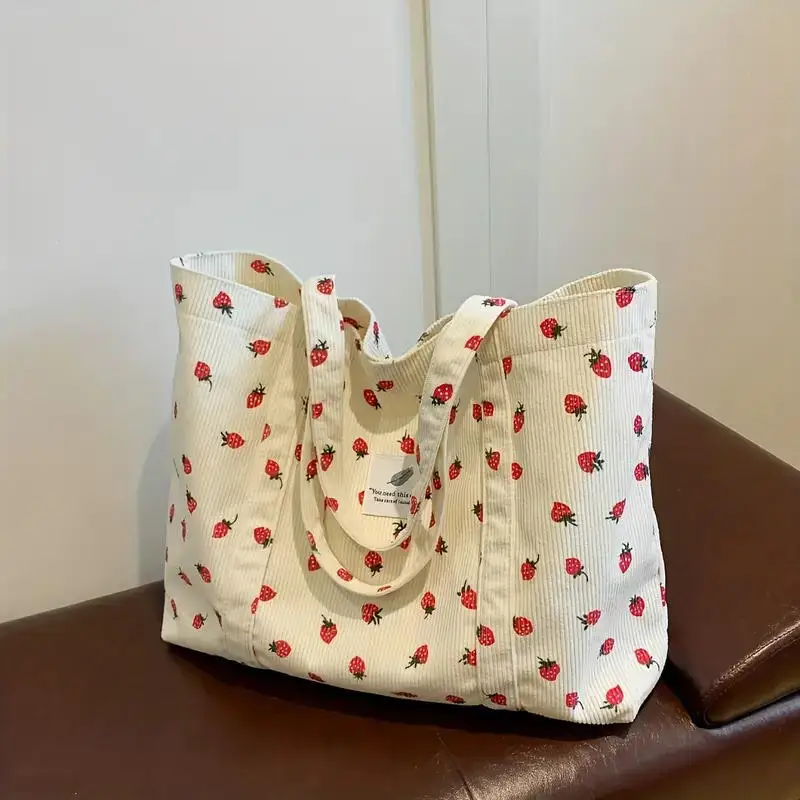 

Cute Cherry Strawberry Print Casual Tote Bag Large Capacity Shopping Aesthetic Handbag Grocery For Women2025 NEW