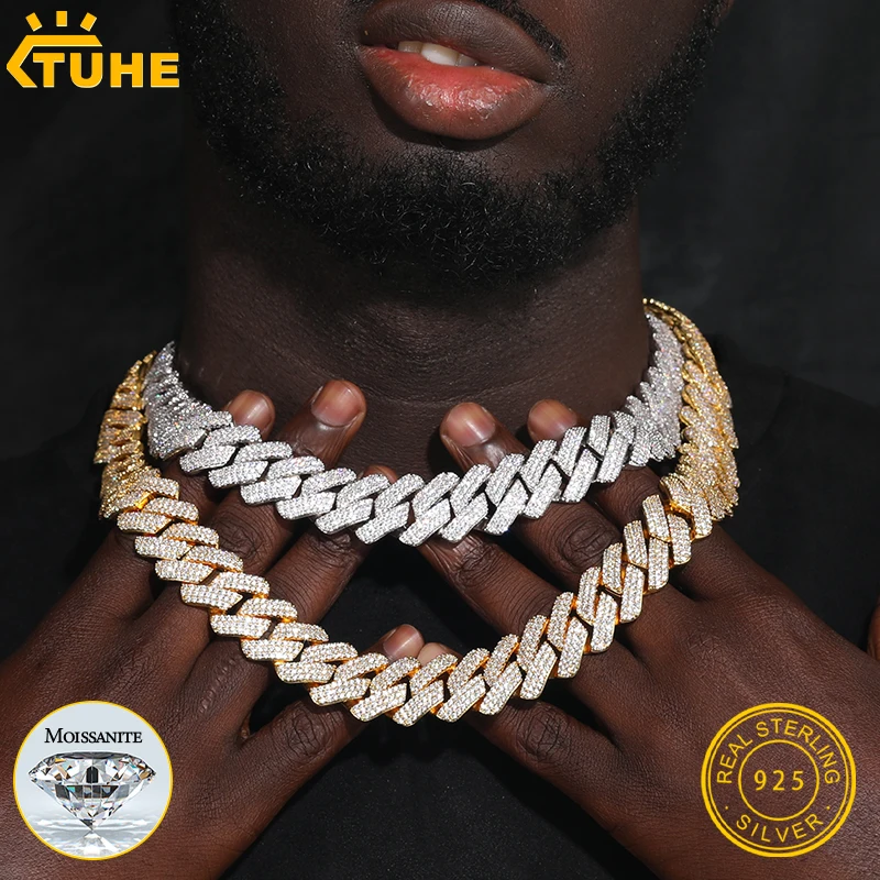 

TUHE Hip Hop Unisex High Quality VVS1 Moissanite Cuban Chain Necklace Sterling 925 Silver For Men Hip Hop Jewelry