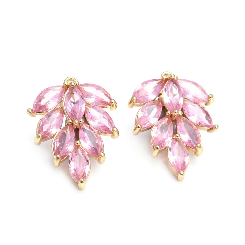 18K Gold Color Brass Zircon Tree Leaf Shape Charms Pendants High Quality Diy Jewelry Making Necklace Earrings Accessories