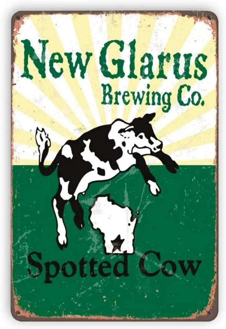 Glarus Spotted Cow Beer Small Tin Sign Home Decoration Retro Vintage Mural Dimensions   Gifts White