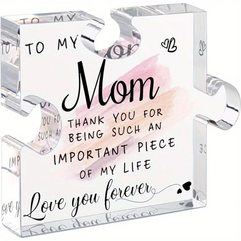 Daughter son's gift to mother - the best mother gift ever. Unique mother's birthday acrylic puzzle shaped plaque desktop decoration for mother's Christmas anniversary and Mother's Day gift center decorationFestival statue decorations