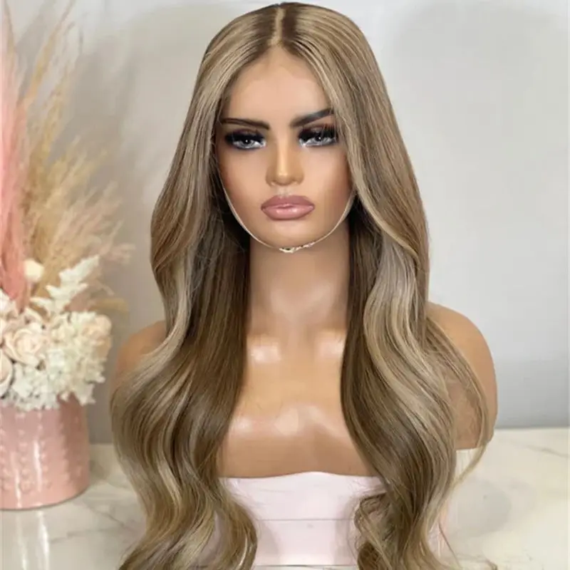 شعر مستعار عالي الكثافة أومبير شقراء براون Balayage الدانتيل شعر مستعار أمامي للنساء المظهر الطبيعي الاصطناعية ألياف مقاومة للحرارة شعر مستعار