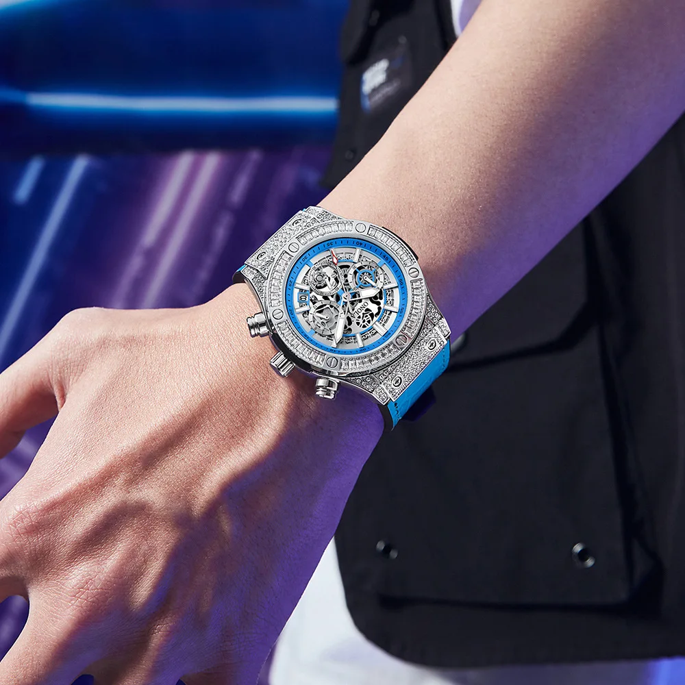 Fashion New Luxury Men's Watch Luminous Calendar Full Diamond Leather Multifunctional Quartz Watch Automatic Watch men