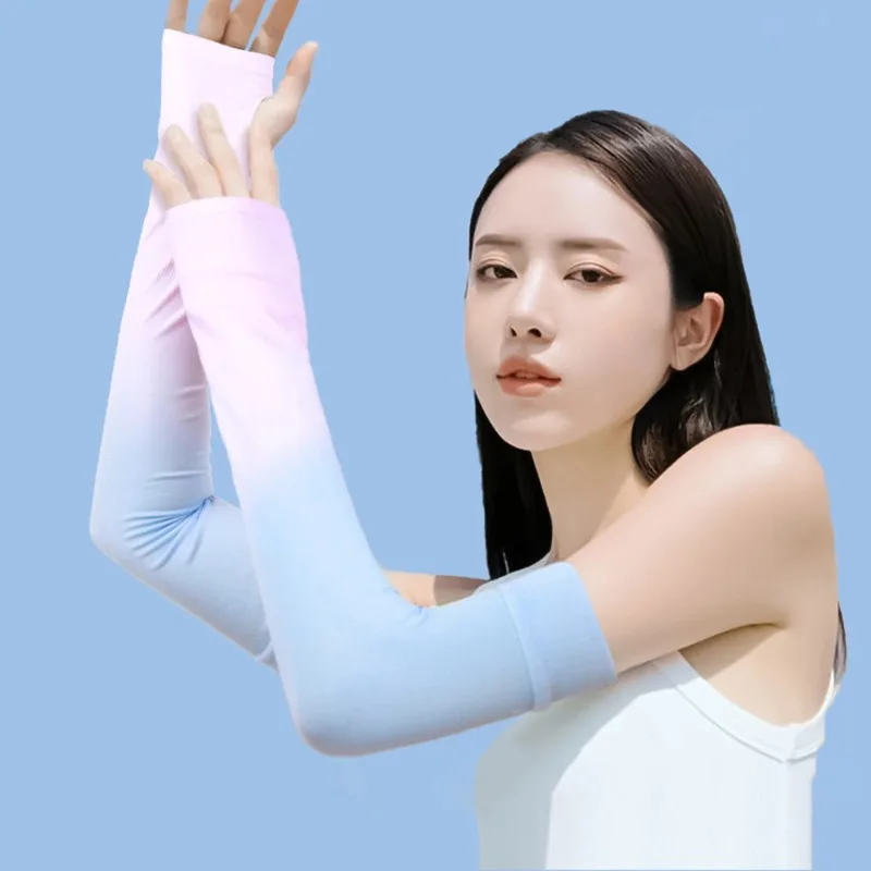 

Gradient Ice Silk Half Finger Arm Sleeves Women Anti UV Cooling Breathable Outdoor Cycling Sunscreen Covers