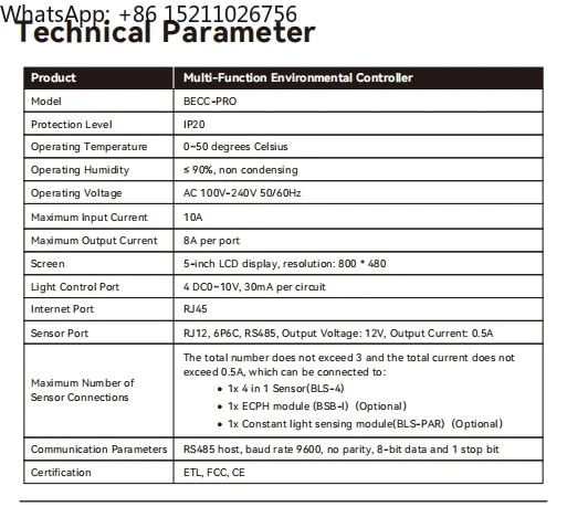 BECC-PRO Temperature/humidity/CO2/lighting Controller for Grow Tent/indoor Room Pro Leaf Controller