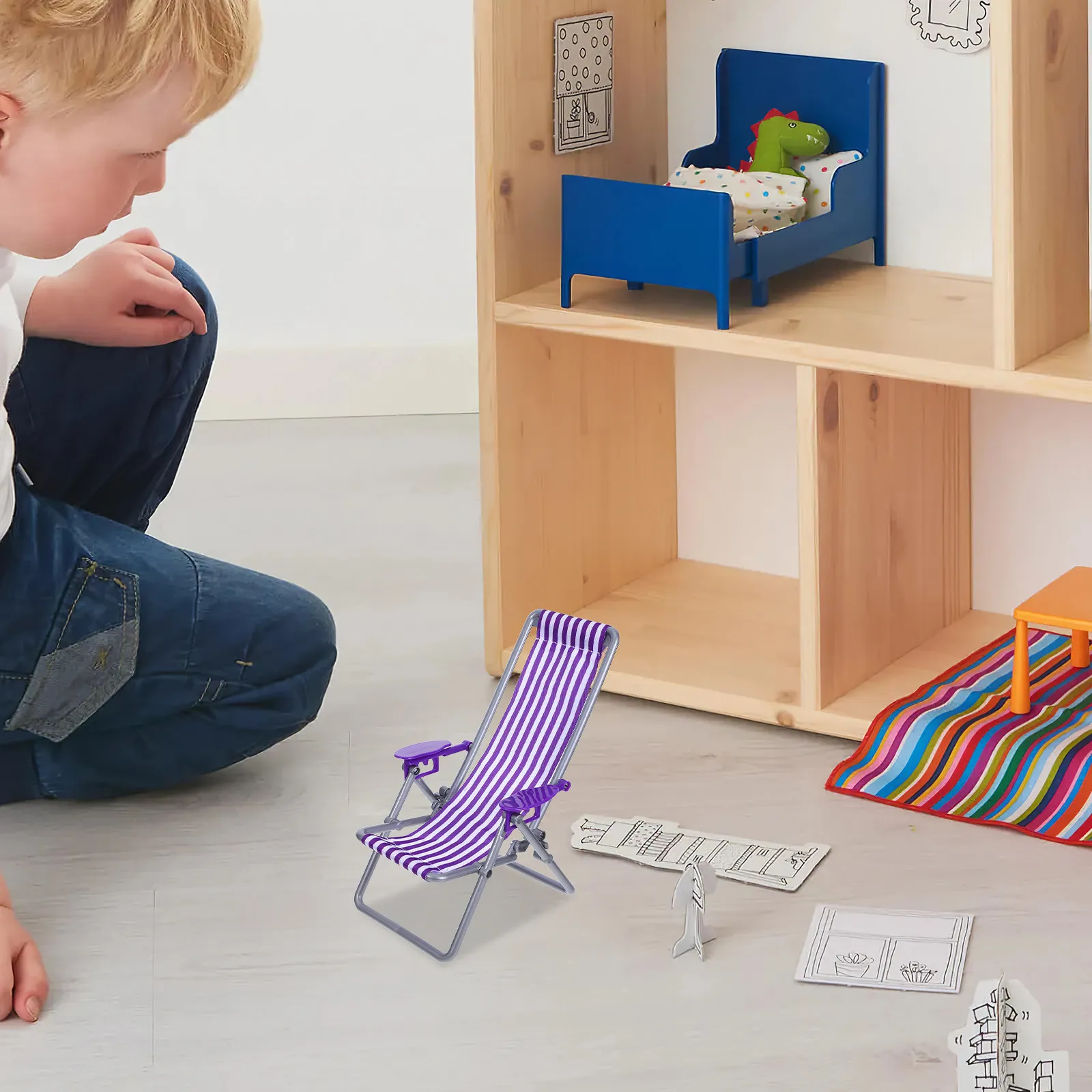 Foldable Mini Beach Chair Lightweight Miniature Deck Chair for DIY Micro Landscape Dollhouse Sunbath Furniture Accessories