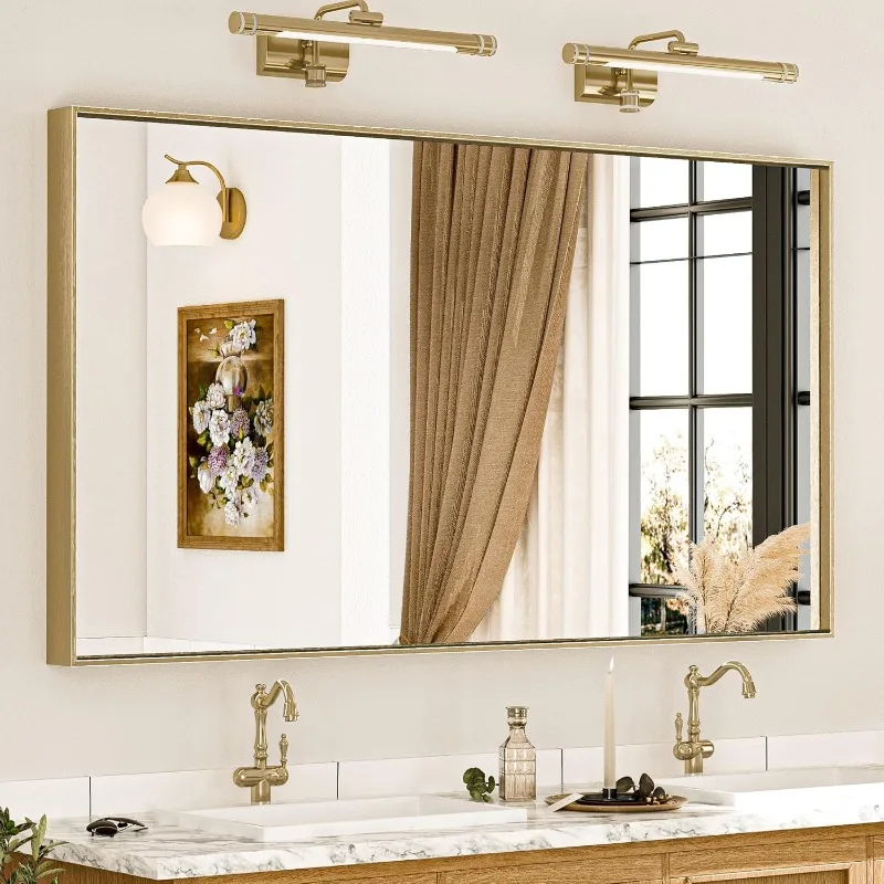 Espejo enmarcado Espejo de tocador de baño de 42 x 36 pulgadas para pared Marco de metal Espejo de baño rectangular Gran granja