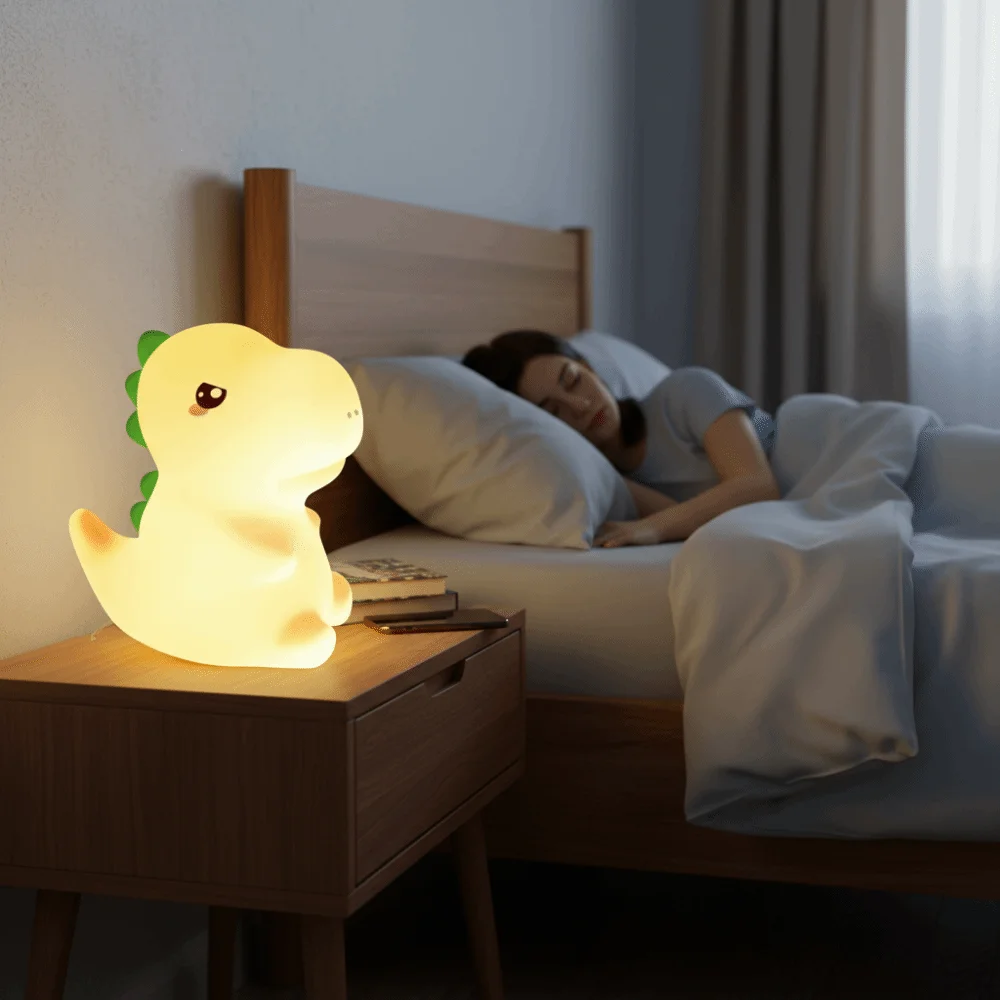 

Portable Dinosaur Shape Silicone Night Light USB Charging Cartoon Touch Sensor Lamp Rechargeable Soft LED Night Lamp Decor