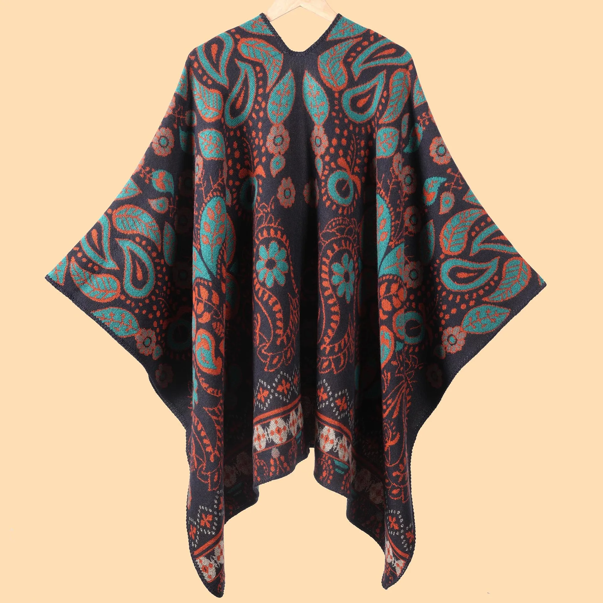 New Poncho Retro Imitate Cashmere High-Quality Jacquard Thickened Warm Cloak Women's Autumn/Winter Outdoor Cold-Proofing Cape