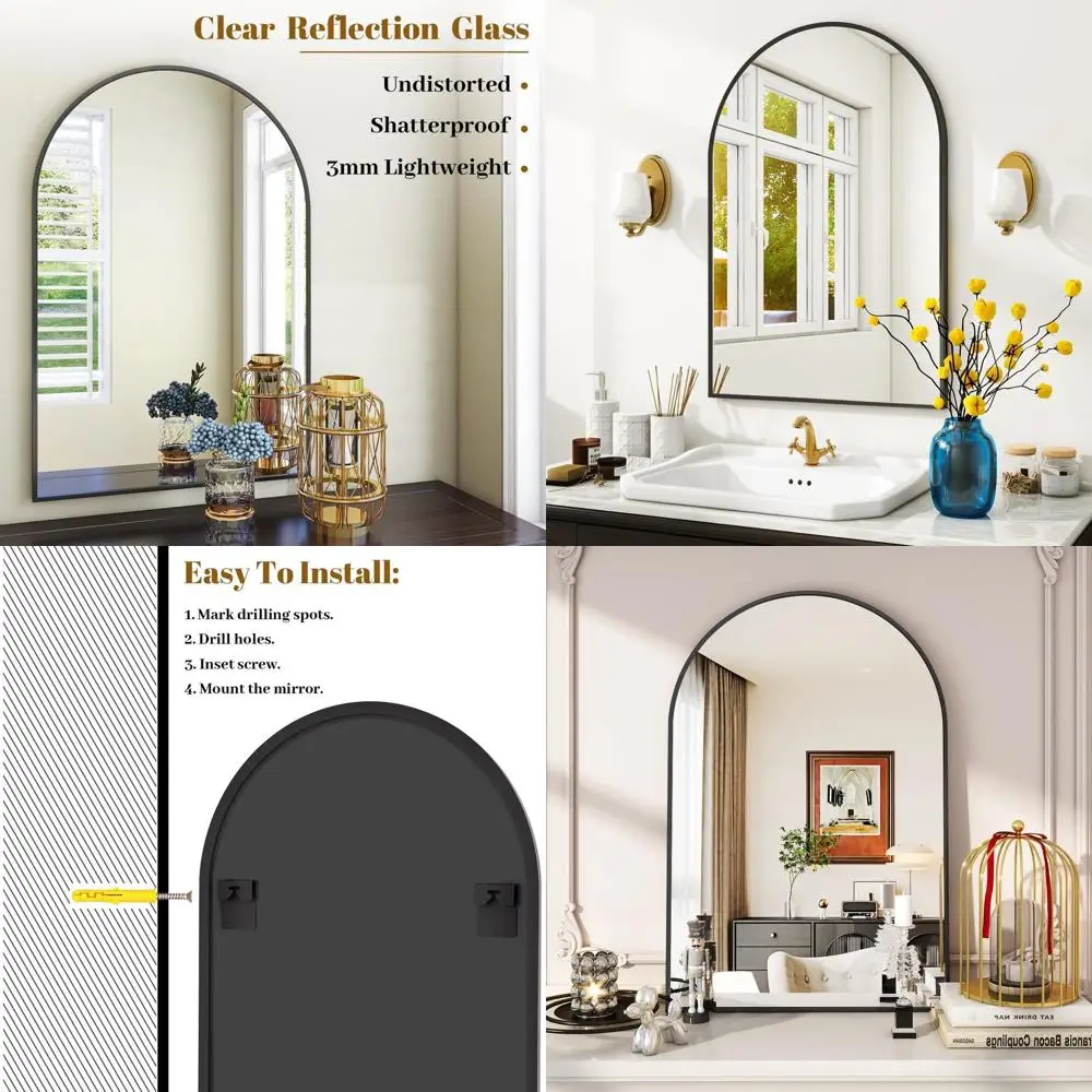 Specchio cosmetico moderno ad arco con struttura in metallo, 24x36 pollici, montaggio a parete per bagno, camera da letto o soggiorno, nero