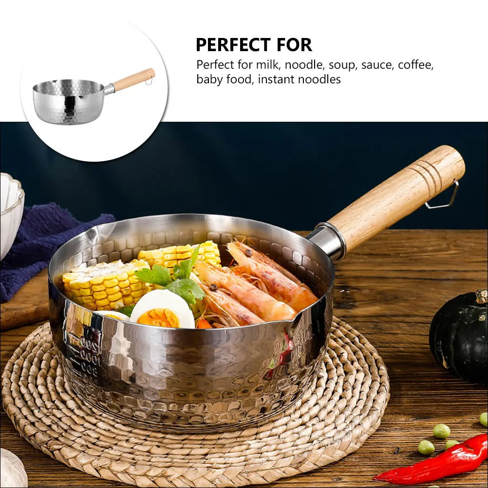 

1pc Stainless Steel Soup Pot With Wooden Handle Thickened Milk Pot For Baby Food Cooking Camping Outdoor Picnic Kitchen Cookware
