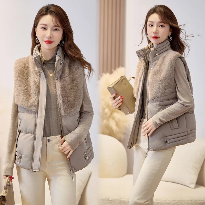 

Down Cotton-padded Clothes Women's Vest Coat Winter Parkas 2026 New Warm Thicken Jacket Sleeveless Vest Solid Waistcoat Top