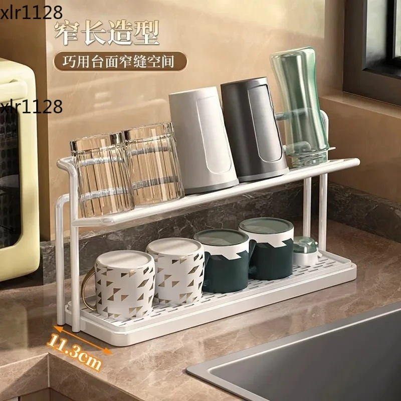

Double Layer Drain Cup Holder Countertop Storage Rack for Tea Coffee Glass Cups