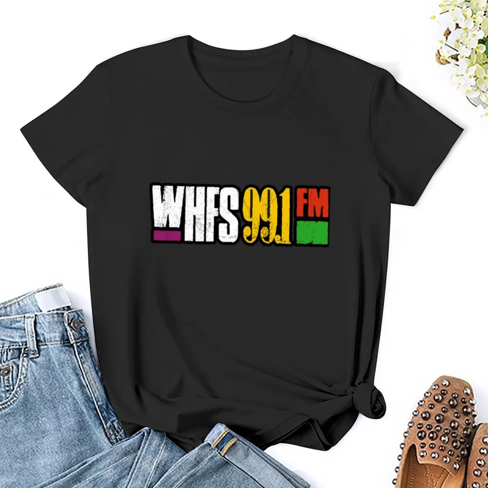 WHFS 99.1 FM RADIO SHIRT T-Shirt oversized female tees cute tops clothes for woman