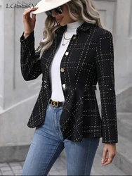 Blazer feminino elegante de plissado manga comprida, casacos casuais listrados, jaqueta na moda, casacos novos, outono, inverno, 2023