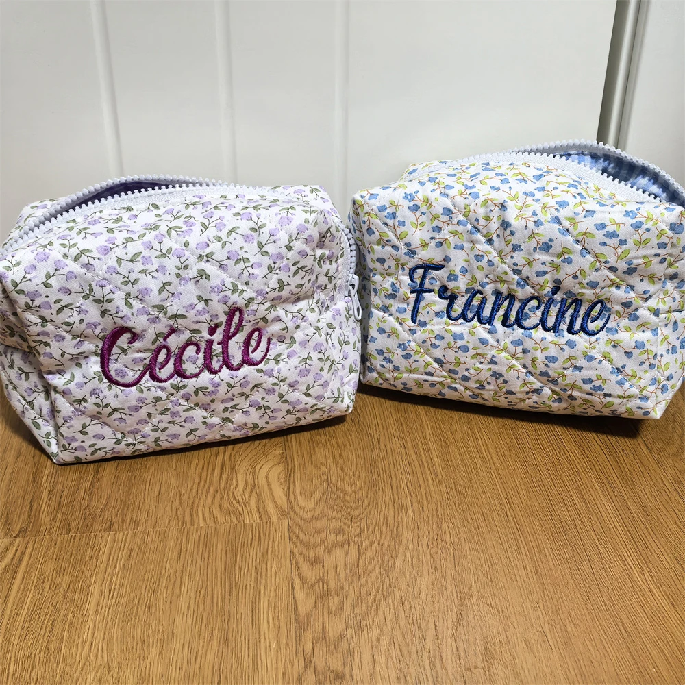 

Women's Floral Makeup Bag Personalized Embroidered Birthday Gift Cotton Girl's Cosmetic Bag Wedding Gift Supplies Storage Bags