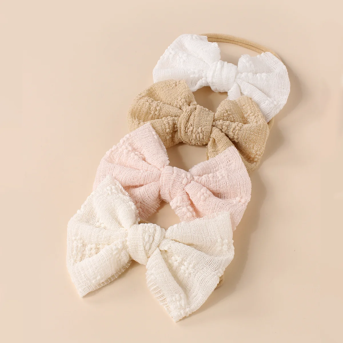 

4 Pcs/Lot Wholesale Baby Headband Gauze Jacquard Bow Nylon Narrow Edge Elastic Hairband For Girls Kids Soft Hair Accessories
