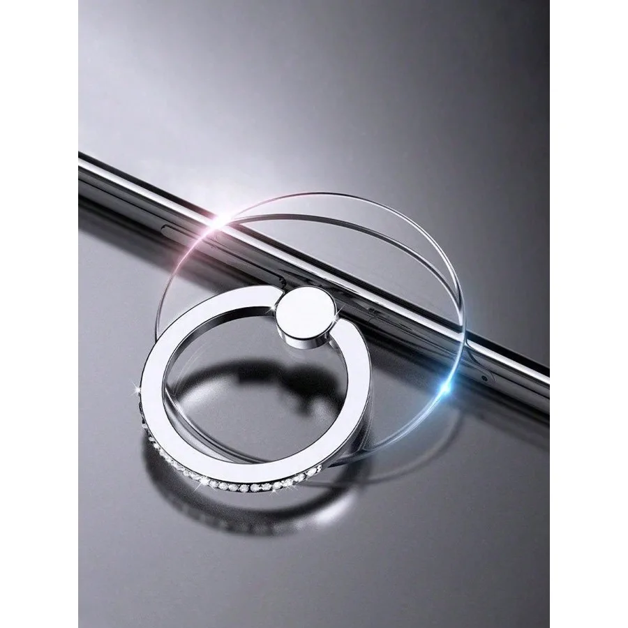 

1piece Clear Decor Rhinestone Phone Ring Holder, Round Finger Ring Bracket Metal Finger Ring Buckle 360 Degrees Rotating