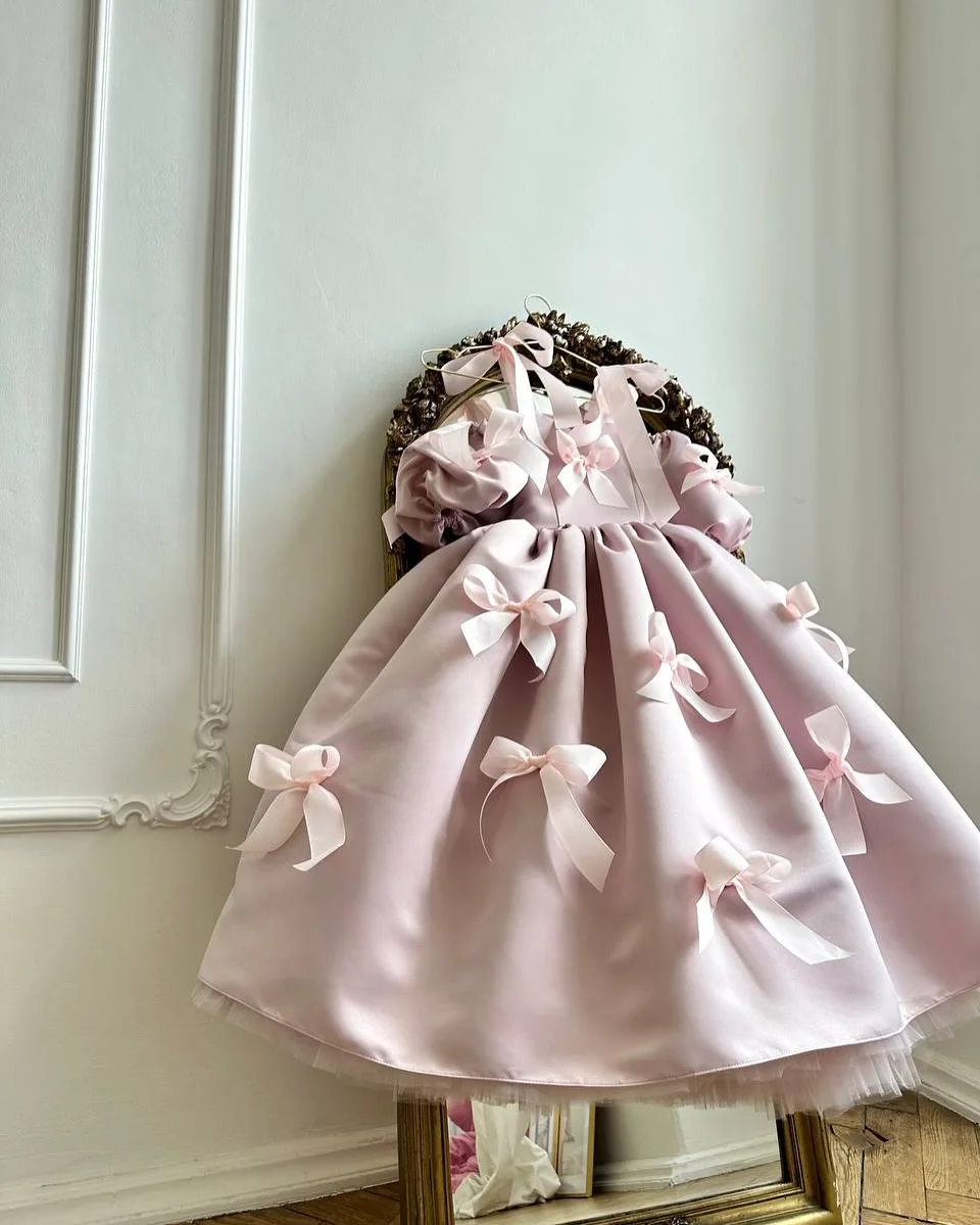 Jill desejo m021 elegante vestido de menina flor rosa com arcos cetim fora do ombro festival de aniversário festa de casamento vestido de concurso para crianças