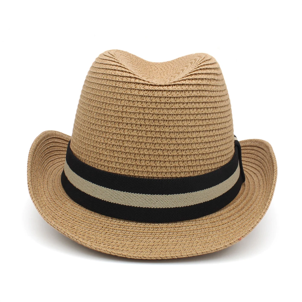 Men Women Summer Solid Straw Homburg Hats Classical Retro Fedora Caps Trilby Sunhat Party Beach Travel Outdoor Adjustable Size