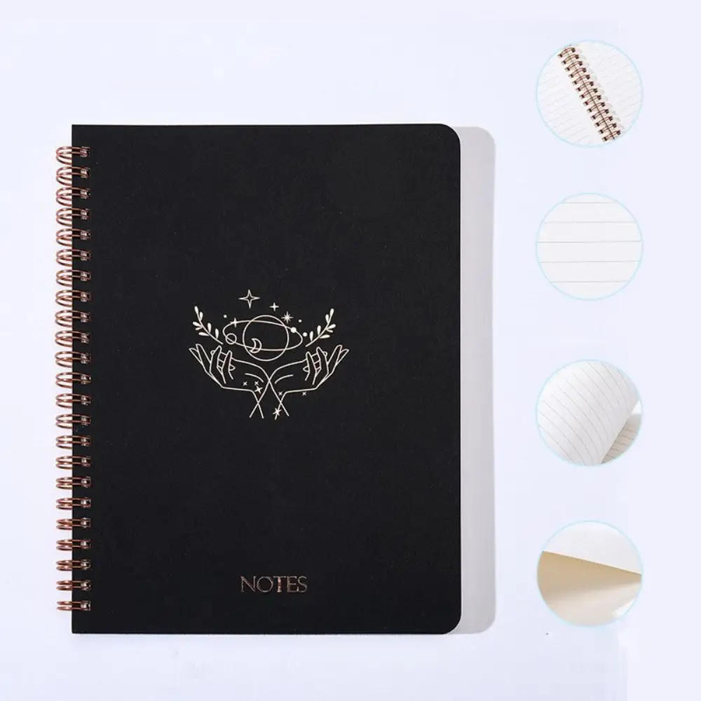 

Portable Memo Notes Spiral Notebooks Gold Stamping Protect Eye Paper A5 Coil Notebook Diary Thickening Simple Notepad Office