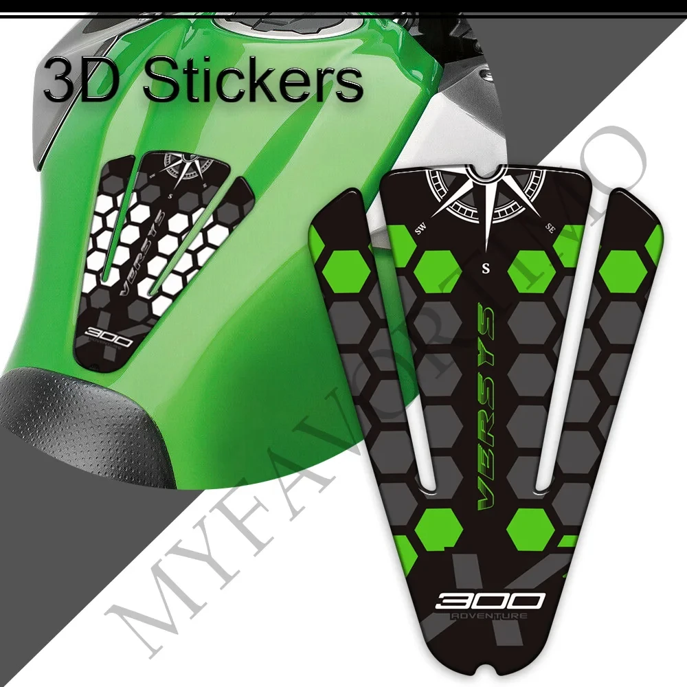 For Kawasaki Versys X 300Motorcycle  3D Stickers Adhesive Decals  Gas Fuel Oil Kit Knee Protector Tank Pad Grips