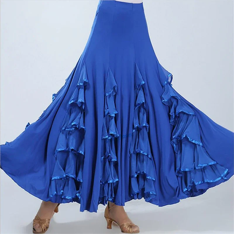 Women Waltz Modern Ballroom Dance Skirt Long Ruffle Standard Flamenco Dance Costume Spanish Flamenco Dress Skirt