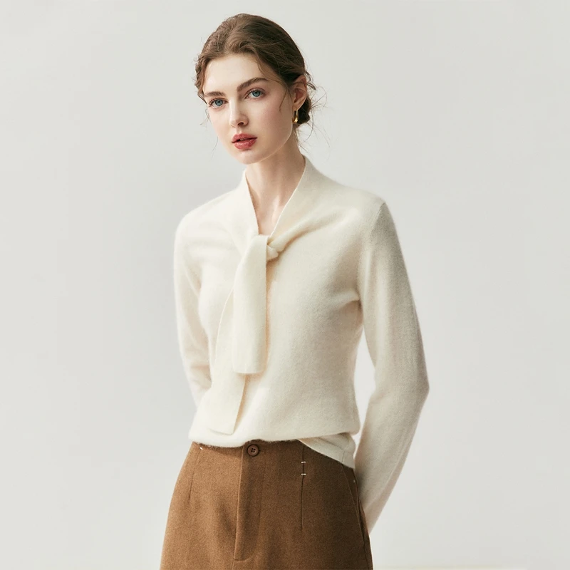 

Женский свитер из 100% кашемира с v-образным вырезом и лентой, дизайнерские пуловеры, осенне-зимняя модная мягкая трикотажная одежда, высококачественные кашемировые топы