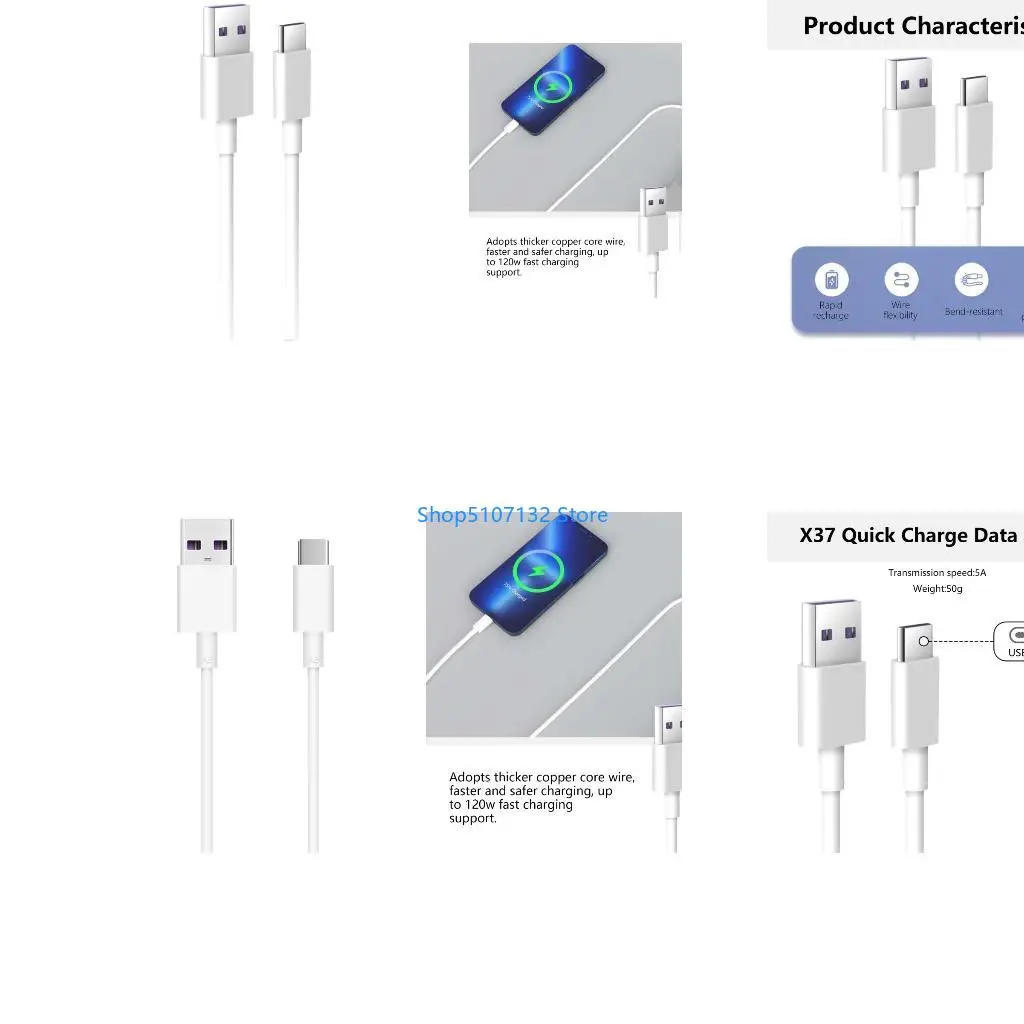 87HD 1m Length USB Male to USB C Male Charging Cable Cord Data Sync Line for Phones