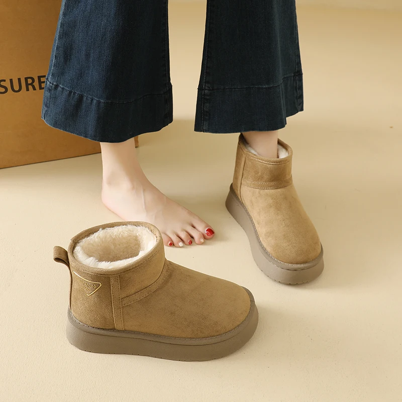 Women 2026 Trend Warm Thicken Plush Cotton Shoes Woman Slip On Non Slip Winter Ankle Boots Faux Suede Thick Bottom Snow Boots