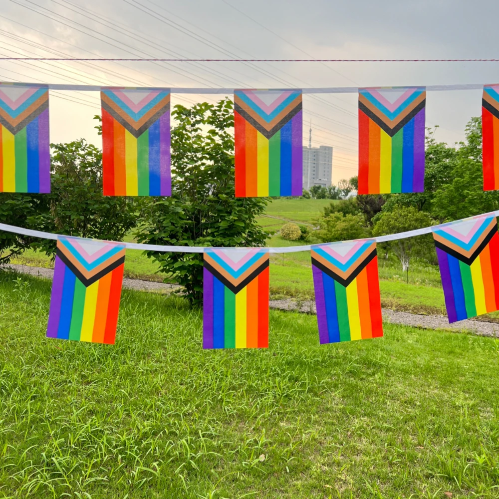 قوس قزح العلم 14x21cm20pcs سلسلة من أعلام مثلي الجنس فخر ثنائي الجنس مثليه Pansexual LGBT زينة الحفلات