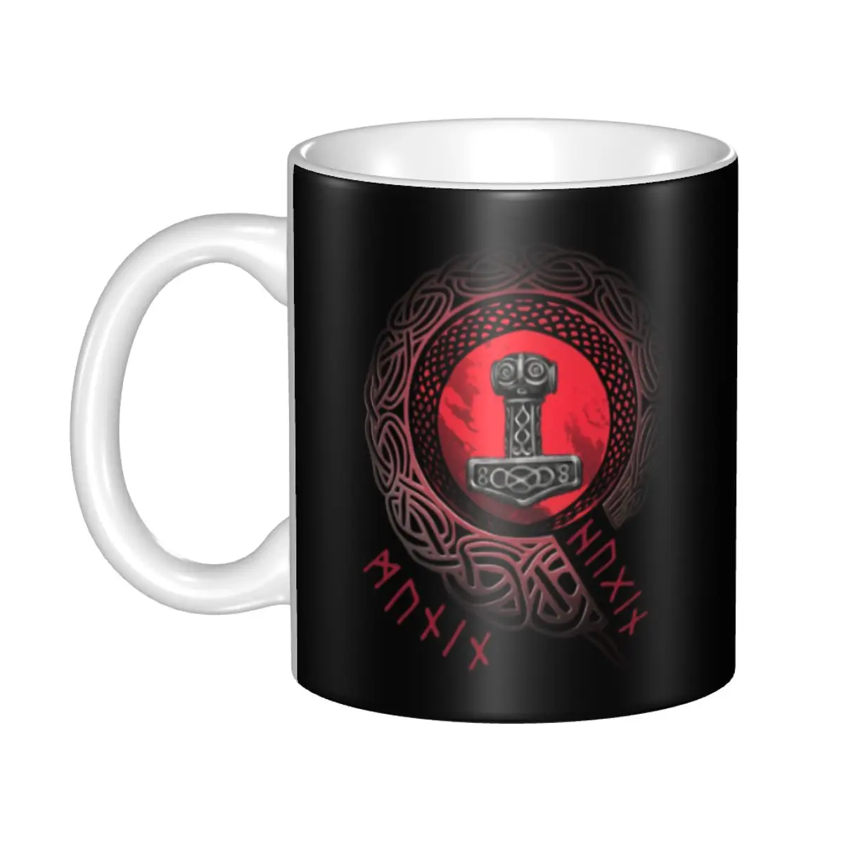 

Viking Runes Thor Mjolnir Coffee Mugs DIY Personalized Norse Valhalla Odin Ceramic Mug Cup Creative Gift