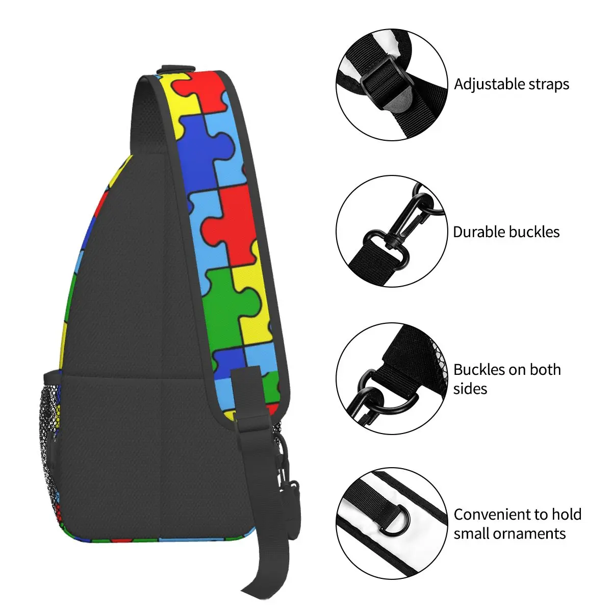 Autism Puzzle Pieces Ribbon Small Sling Bag Chest Crossbody Shoulder Backpack Outdoor Hiking Daypacks Awareness Fashion Bag